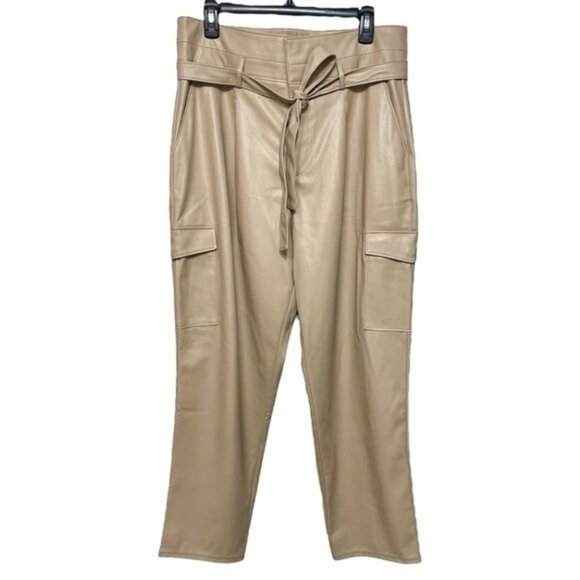 New PAIGE‎ Tami Cargo Pant Taupe Vegan Leather Size 10 - Picture 5 of 15